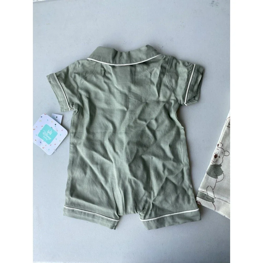 Disney Baby Winnie the Pooh Romper Set 2pc 0-3M Sage Green Oatmeal Ribbed NWT